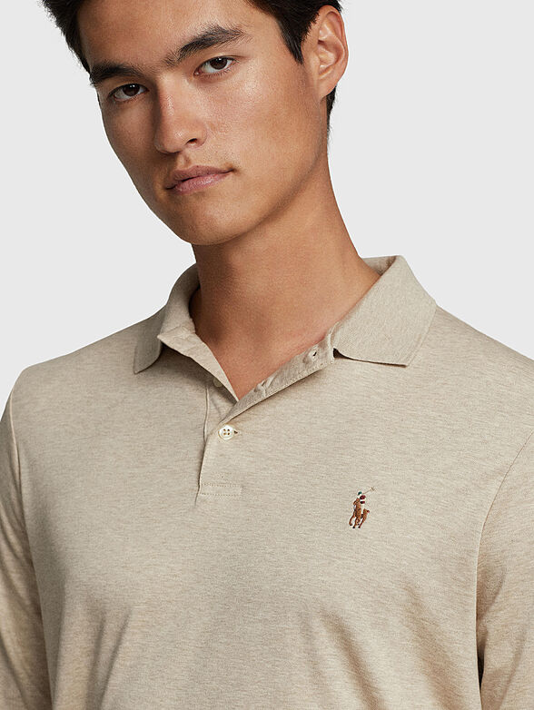 Beige Polo-shirt with long sleeves - 4