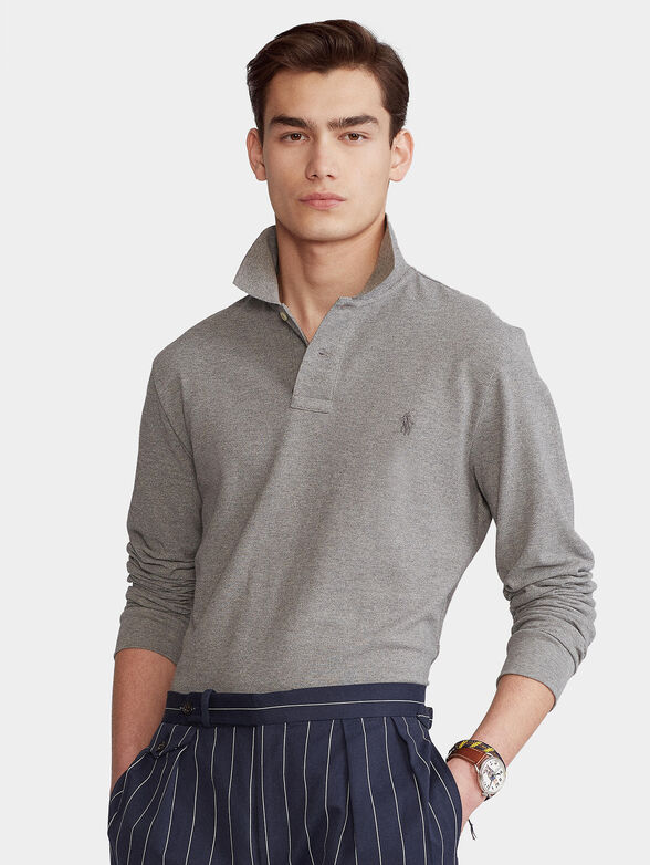 Cotton polo-shirt with long sleeves - 1