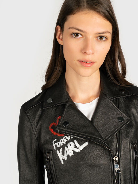 Leather biker jacket with contrasting inscriptions - 2
