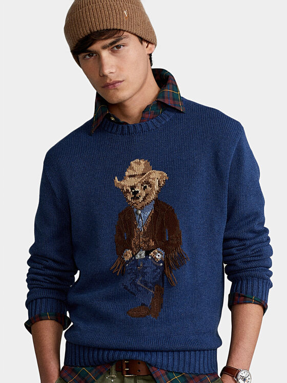 Пуловер в син цвят с Polo Bear  - 1