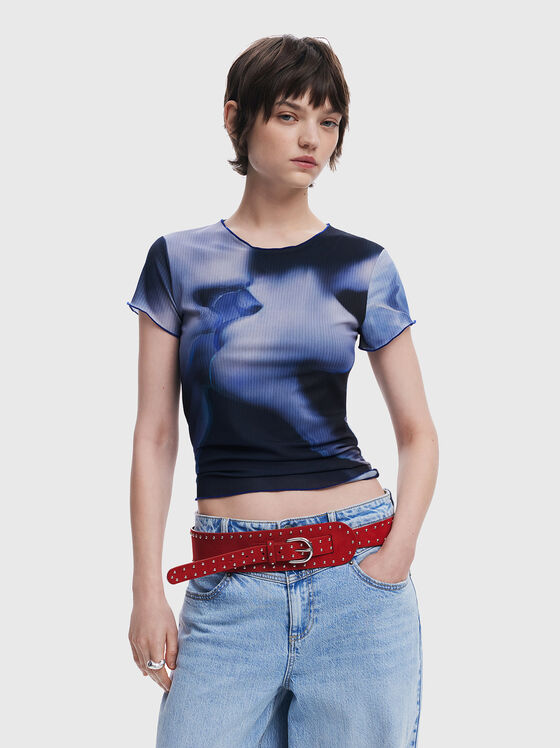 Blouse with short sleeves and oval neckline - 1