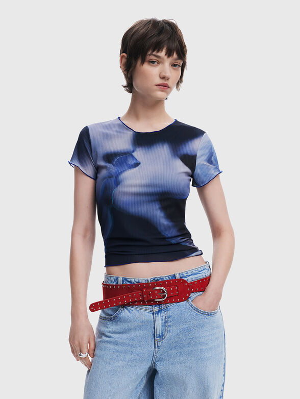 Blouse with short sleeves and oval neckline - 1