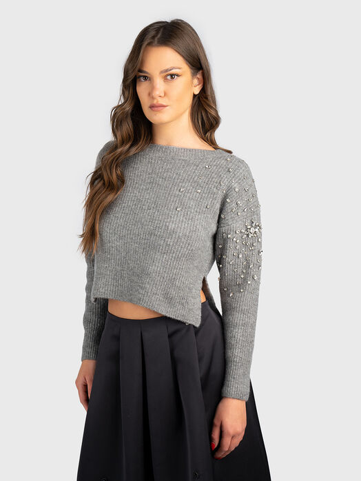Wool blend sweater with rhinestones