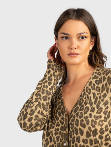 Wool blend cardigan with animal print - 5