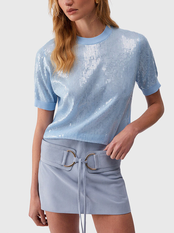 Пуловер с пайети в син цвят - 1