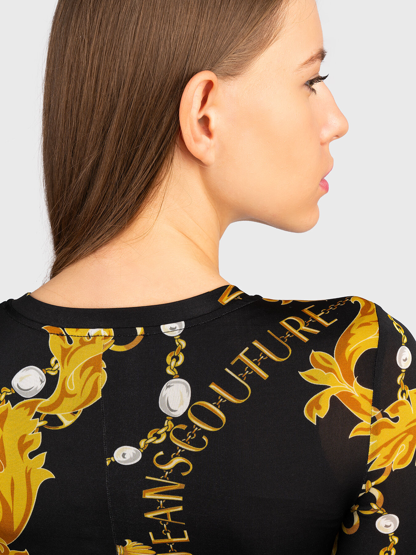 Black midi dress with baroque print brand VERSACE JEANS