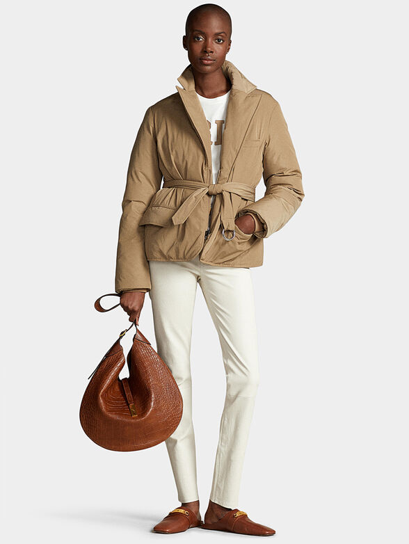 Cropped padded jacket with belt - 4