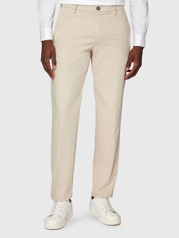 Beige cotton blend pants  - 1