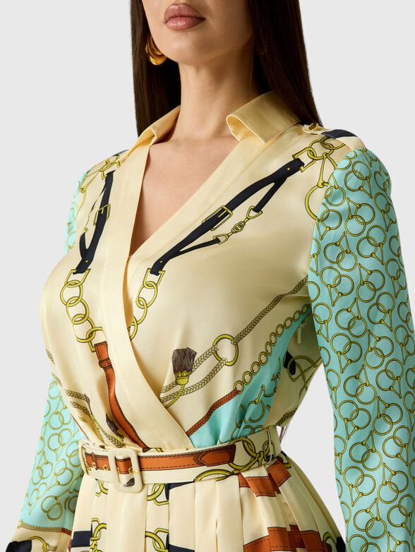 Pleated mini dress with belt - 4