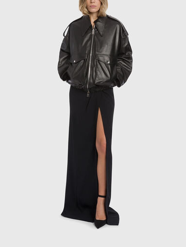 Long crepe dress with accent slit - 5