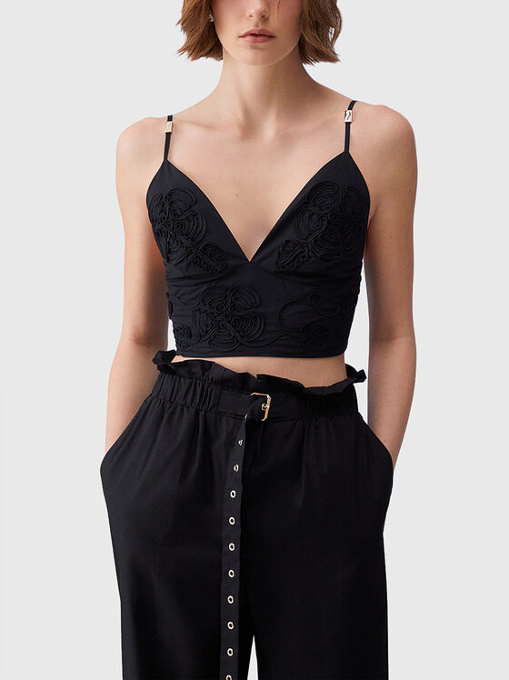 Памучен топ в черен цвят - 1