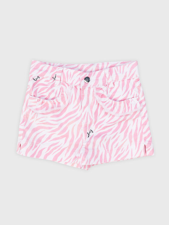 Къси дънкови панталони в бяло и розово - 1