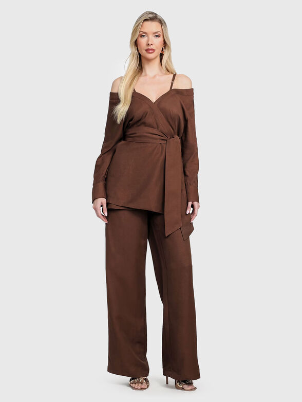 GRETA blouse with waist belt in linen blend - 2