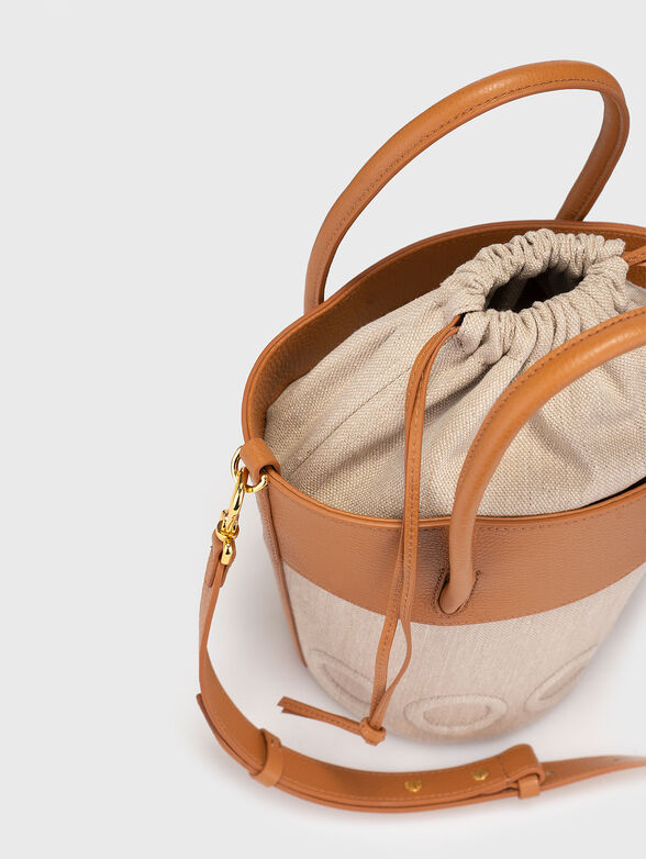 Leather and textile bucket bag - 5