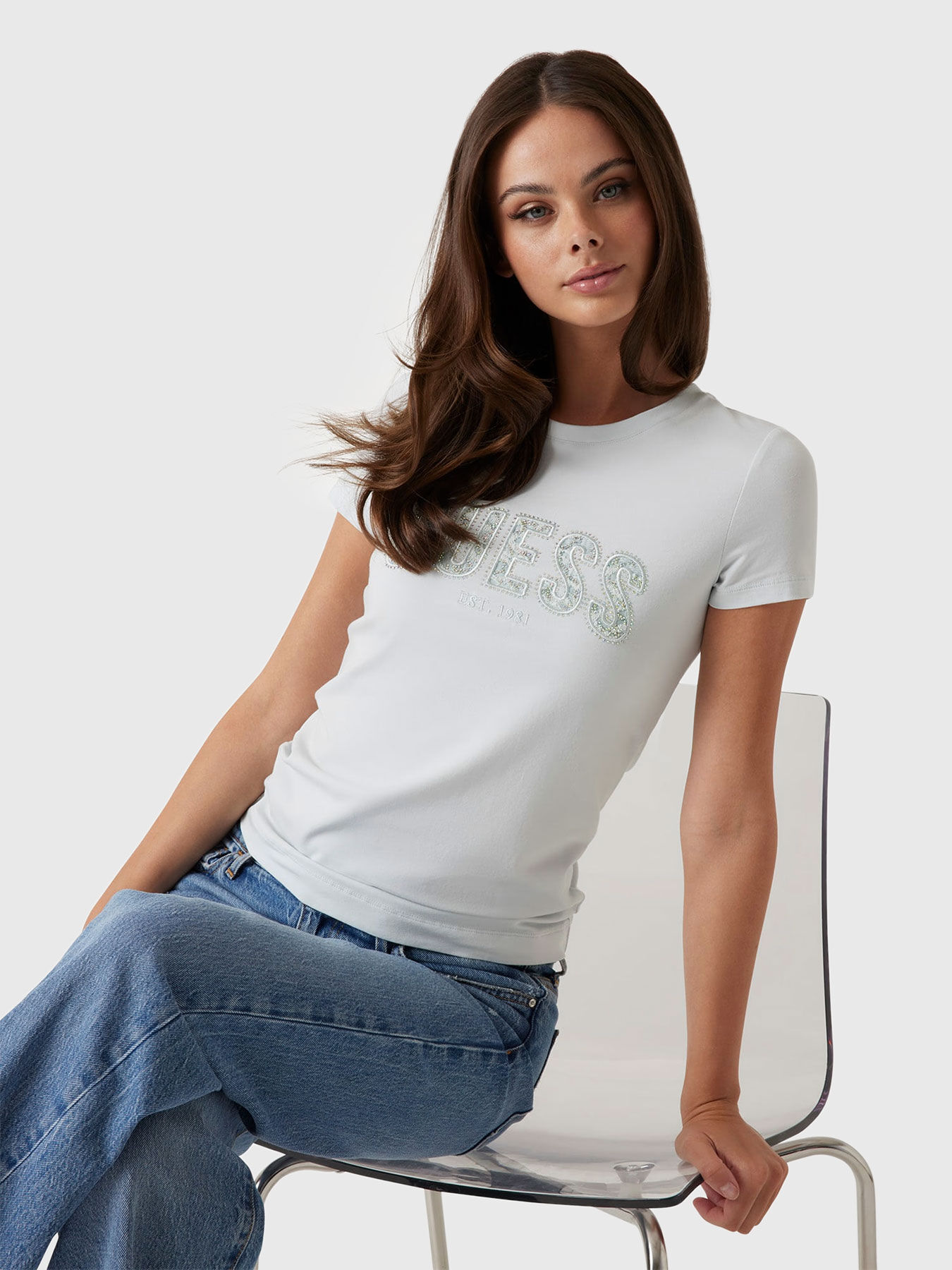 ジェニ着用★Hawt Soft Cotton T-shirt Eco Alphy Tee | GUESS