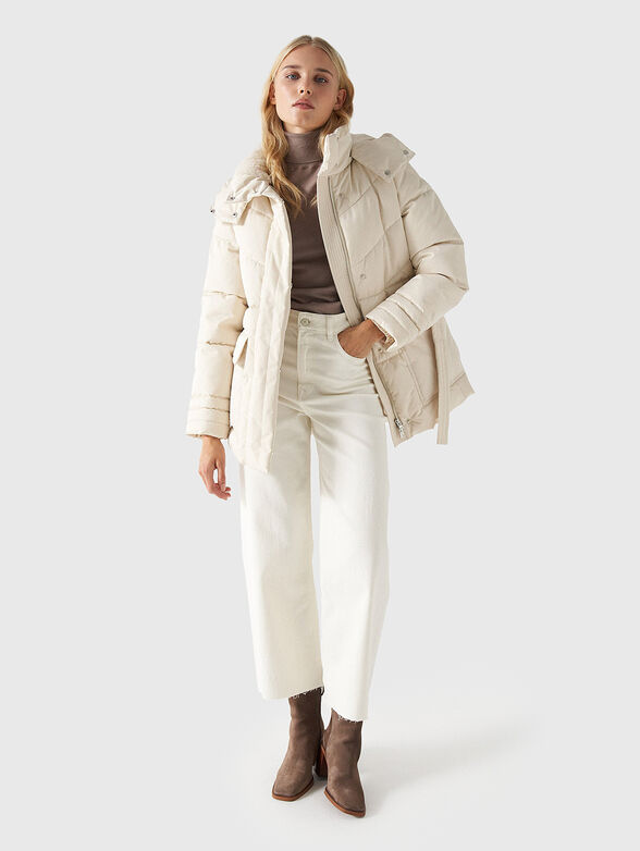 Black puffer jacket with belt - 2