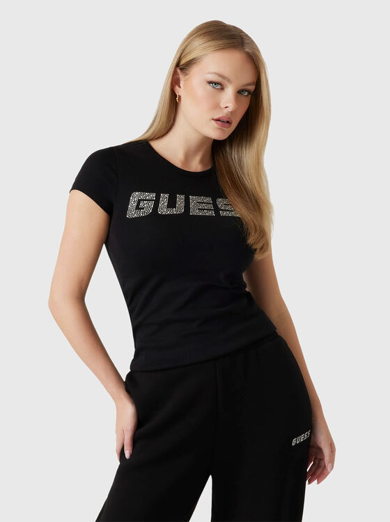 Черна тениска KIARA с апликирани кристали - 1