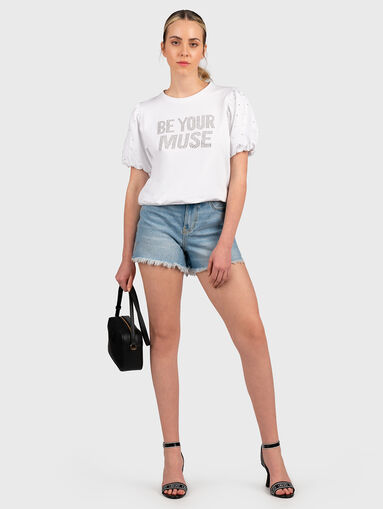 Denim shorts with applied rhinestones - 3