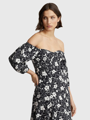 AYLA linen dress with print and long sleeves - 4