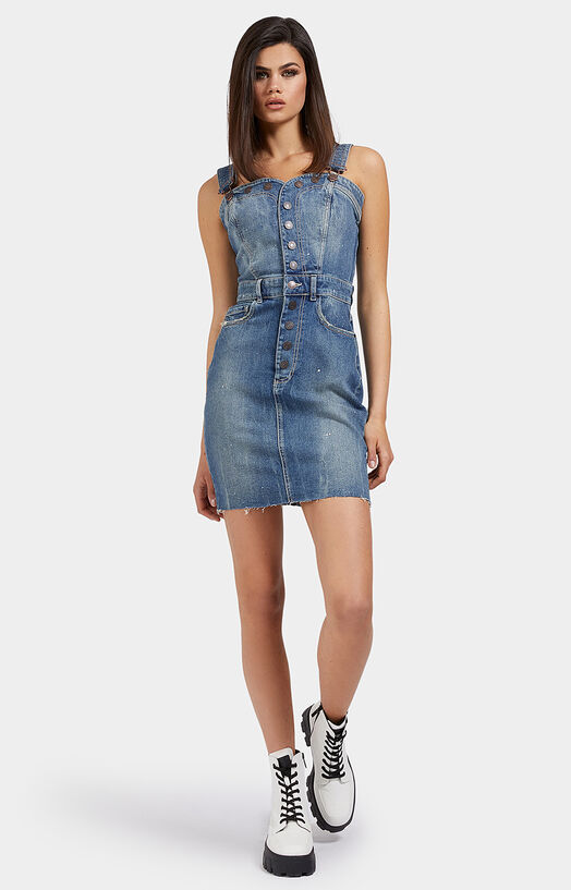 denim one shoulder dress One Shoulder Asymmetric A Line Denim Dress  bebe