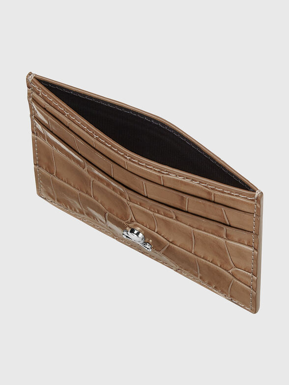 Leather card holder in beige with croco texture - 4
