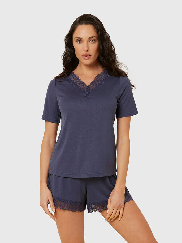 RIB LACE blue shorts  - 3