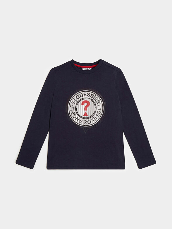 Dark blue blouse with long sleeves and logo print - 1