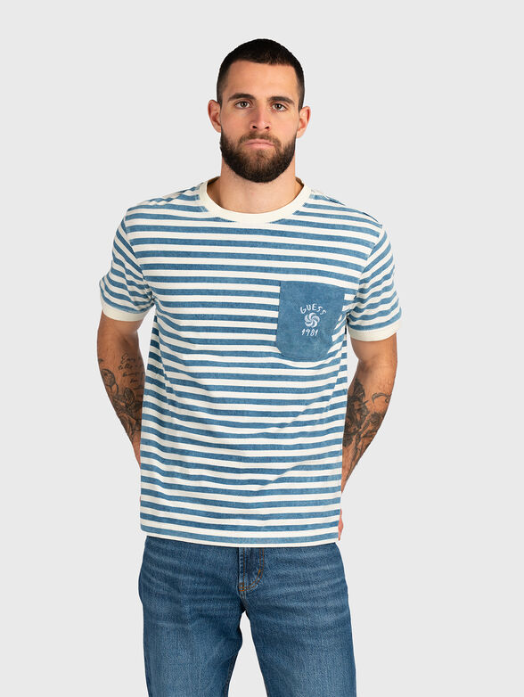 Striped cotton T-shirt with pocket - 1