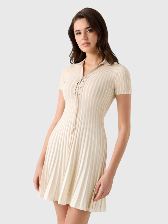 Mini dress with ribbed knit and polo collar - 1
