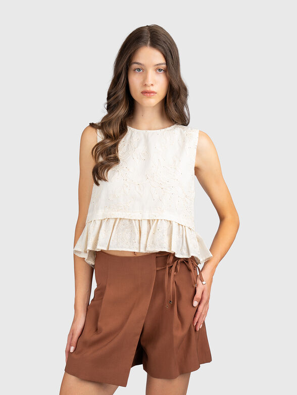 Cotton top with floral embroidery - 1