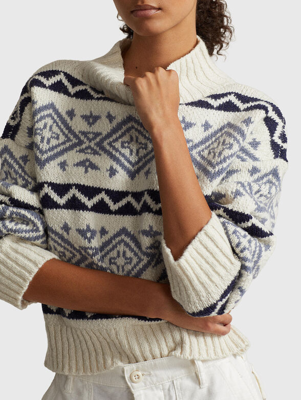 Sweater in wool blend with geometric motifs - 4