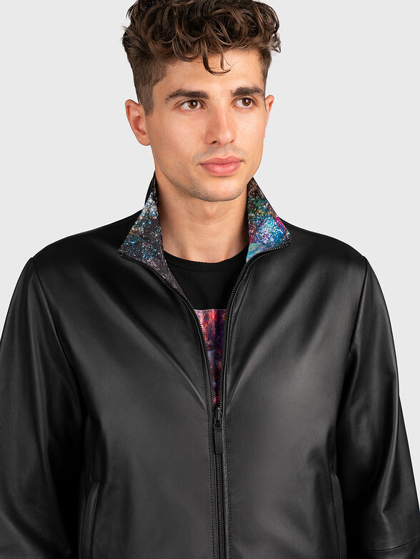 Reversible leather jacket with zipper - 3