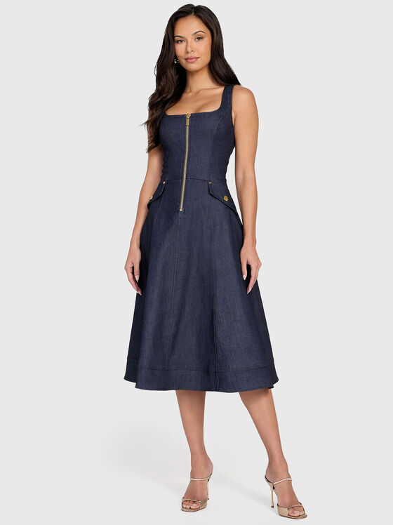 Миди рокля от деним с акцентен цип - 1