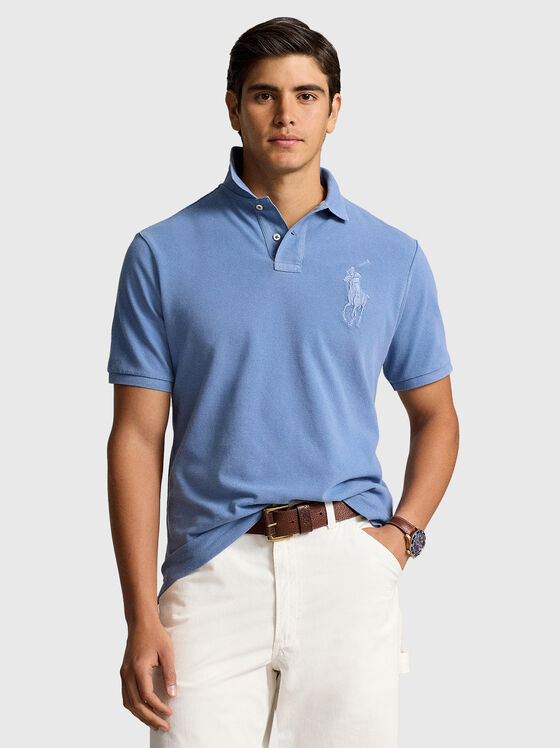 Blue polo shirt with logo embroidery - 1