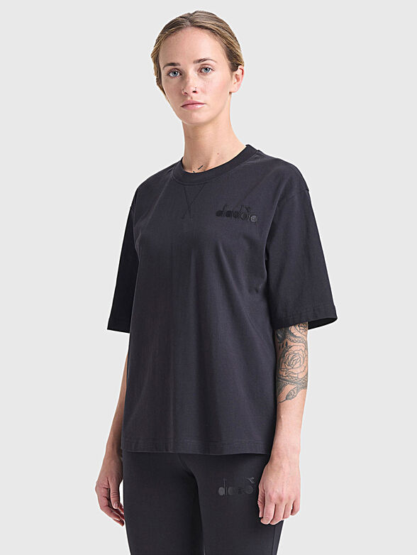 Black T-shirt with logo embroidery - 1