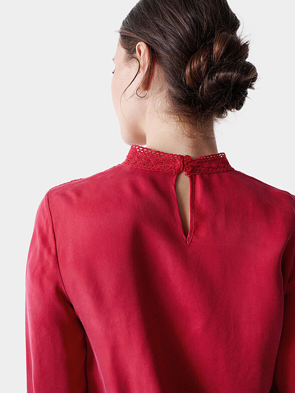 Red blouse with embroidered accents - 5