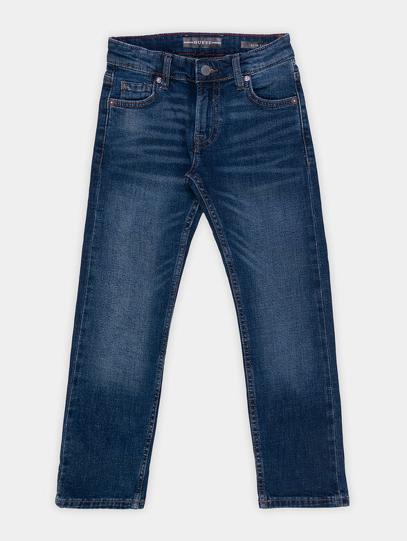 Blue jeans with washed effect and logo patch - 1