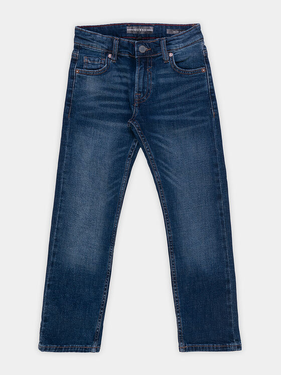 Blue jeans with washed effect and logo patch - 1