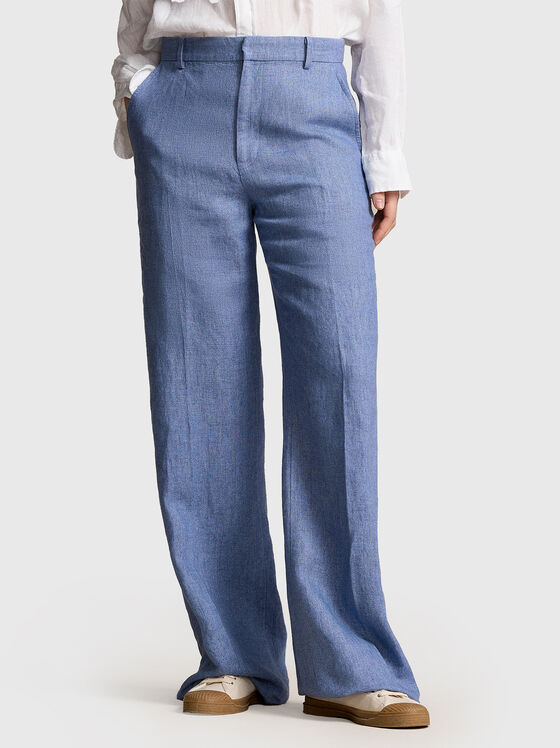 Ленен син панталон с ръб - 1