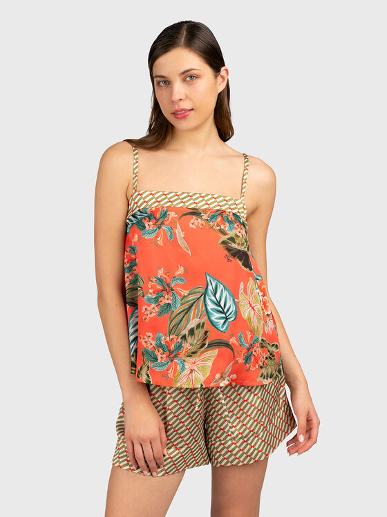 Top with thin straps and floral motifs - 1