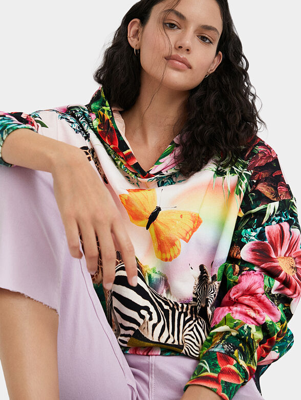 Cotton sweatshirt with tropical print - 5