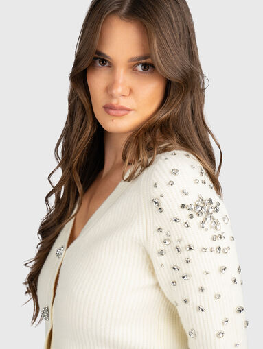 Cropped wool blend cardigan with rhinestones - 4