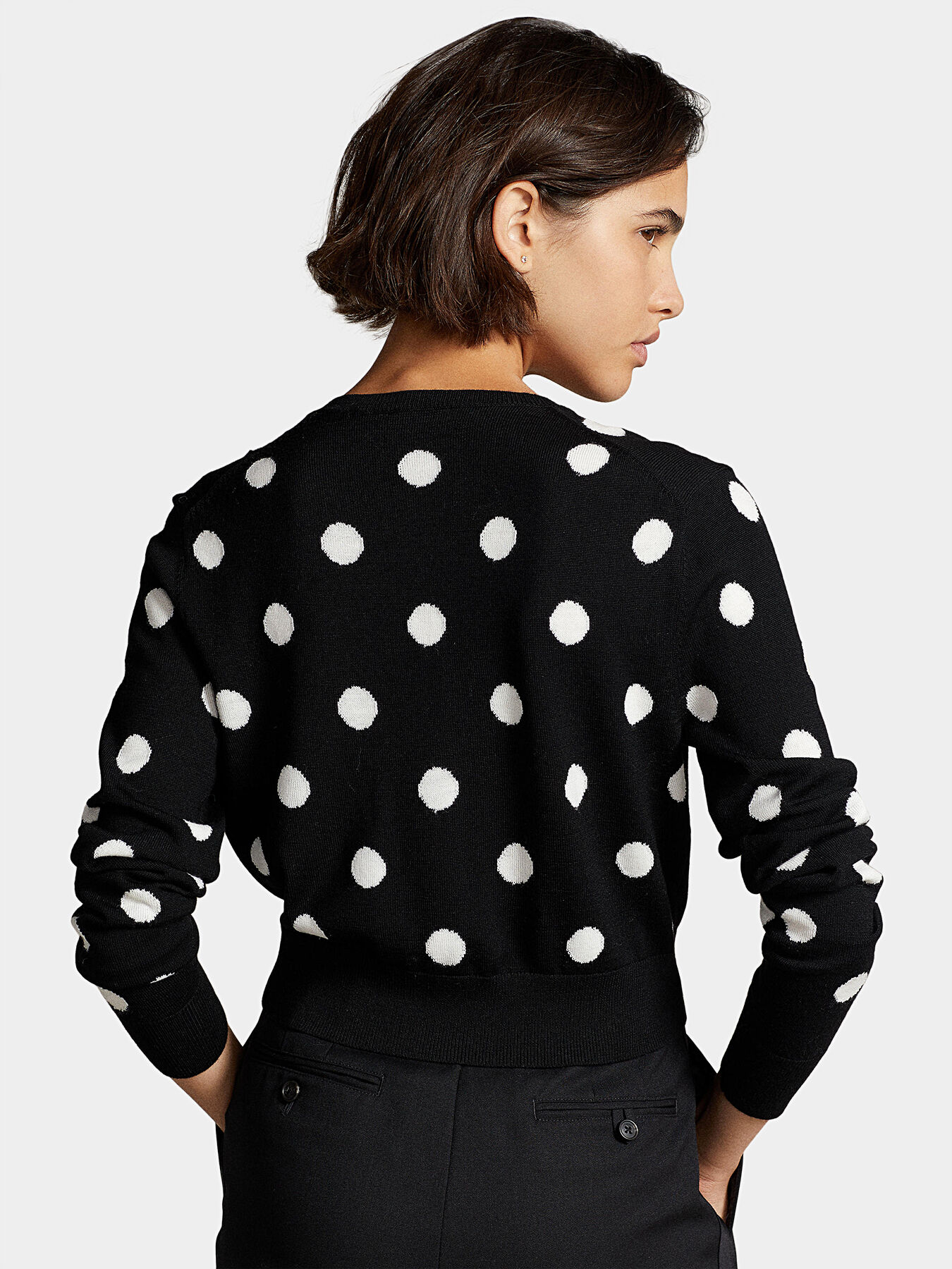 Cropped cardigan with polka dot pattern brand POLO RALPH LAUREN Globalbrandsstore en