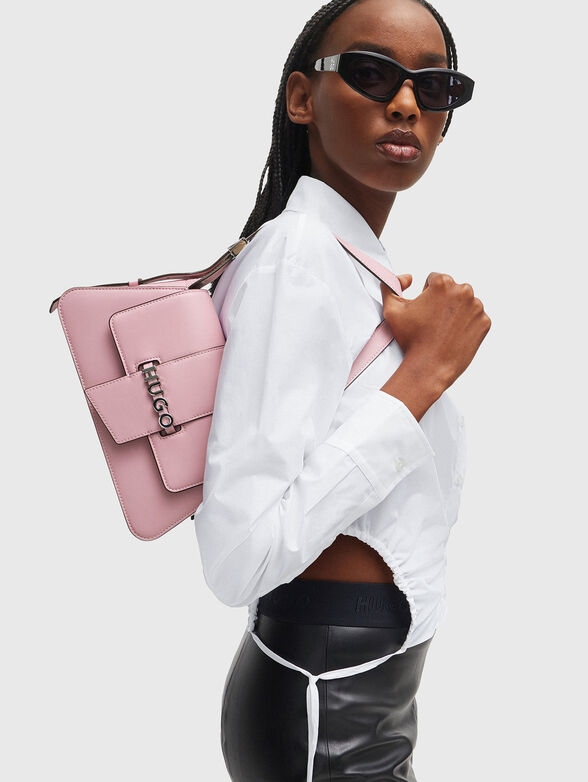 Faux leather shoulder bag with accent logo - 2