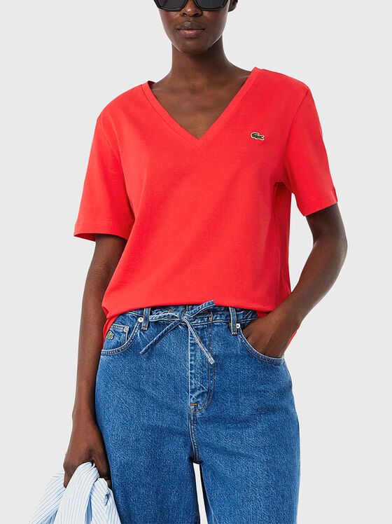 Black T-shirt with V-neck - 1