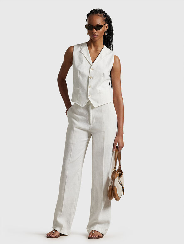 High waisted straight linen trousers - 4