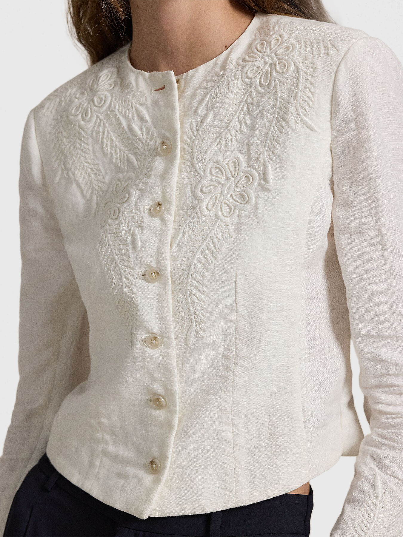 Linen jacket with floral embroidery brand POLO RALPH LAUREN
