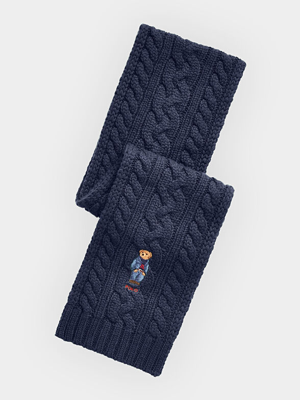 Blue knitted scarf with Polo Bear embroidery - 1