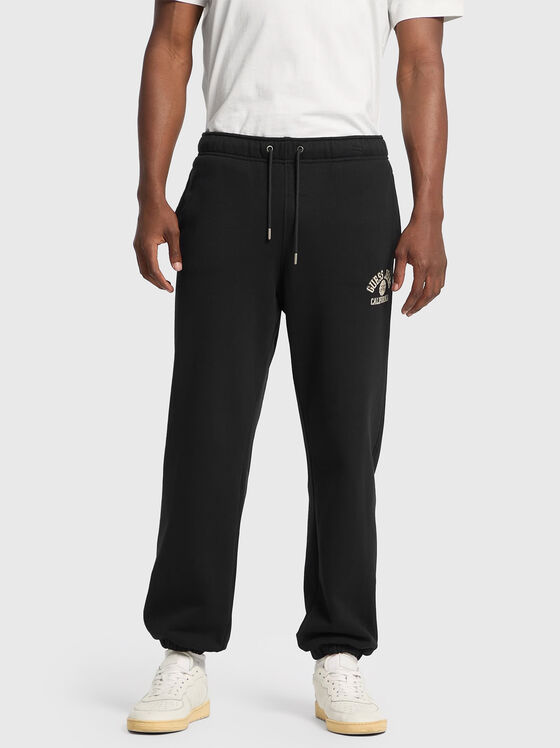 Черен спортен панталон с връзки на талията - 1