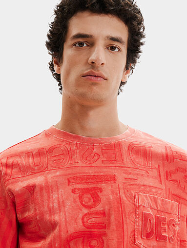 Blue T-shirt with logo print and pocket - 4